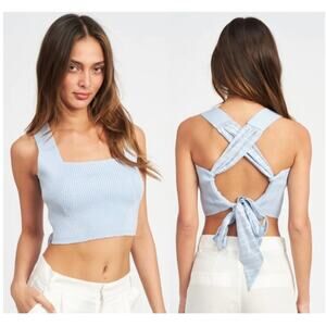 New LuBella Casey Crop Top Back Bow Tie Detail Women’s SIZE S Baby Blue